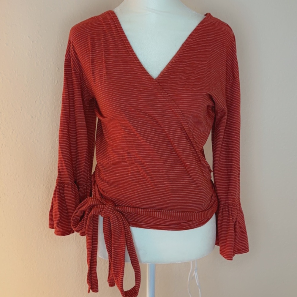Marine Layer Ava Stripe Wrap Bell Sleeve Top Size Large
